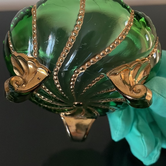 Duncan Green Glass with Gold Beaded Swirl Candy Dish Three Footed Small Bowl - Picture 5 of 6